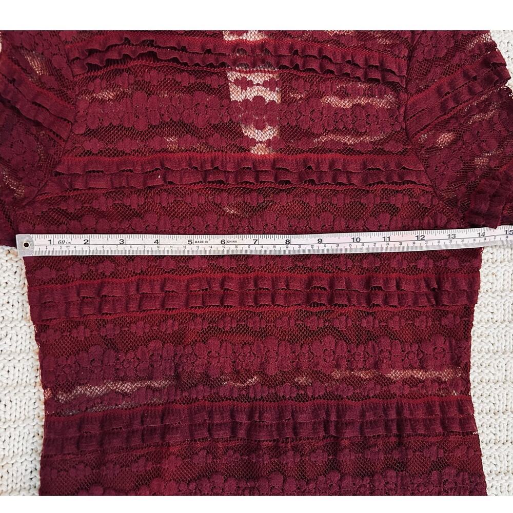 LUSH Reece Burgundy Lace Long Sleeve Bodycon Dress Large L - Picture 5 of 10